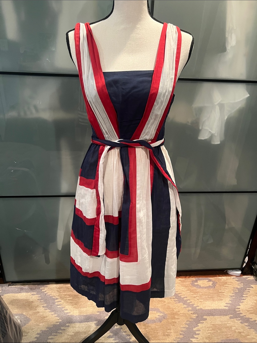 Betsey Johnson Navy, White & Red Striped Midi Dress